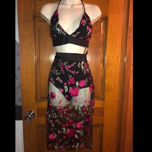 Sheer two piece floral skirt set